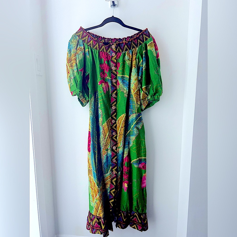 NWT FARM RIO - off shoulder tropical button down dress with tie (never worn)
